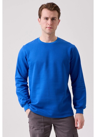 Galanthus Basic Sweatshirt - Uzun Kollu, Pamuklu, Rahat Kesim, Günlük Ve İş Kullanımı Sax Mavi
