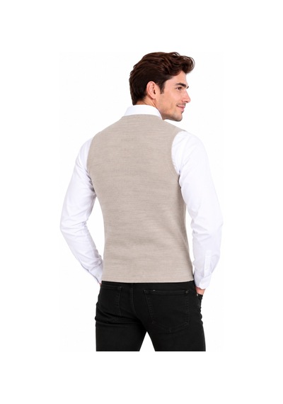 Çizgi Triko Erkek Düğmeli V Yaka Regular Kalıp Triko Yelek Bgl-st05772 Taş