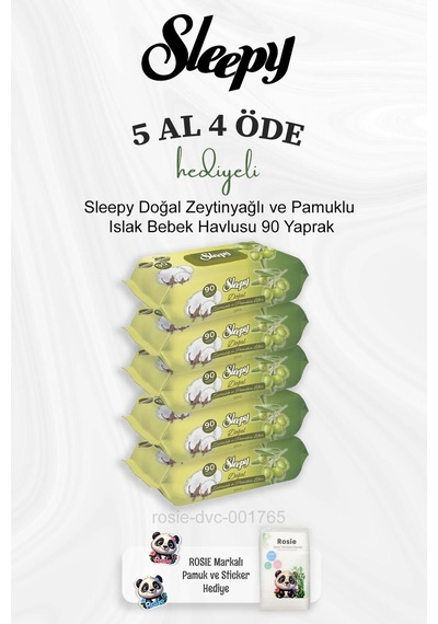 Sleepy Doğal Zeytinyağlı Ve Pamuklu Islak Bebek Havlusu 90 Yaprak 5 Al 4 Öde Ve Rosie Pamuk