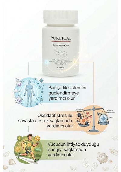 Pureıcal Beta Glukan Çin Geveni Karamürver Ekinezya Zencefil Resveratrol Çinko D Vitamini 30 Kapsül