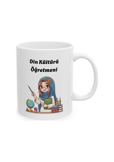 Kadın Din Kültürü Öğretmeni Hediyelik Baskılı Porselen Beyaz Lüks Kupa Bardak Beyaz