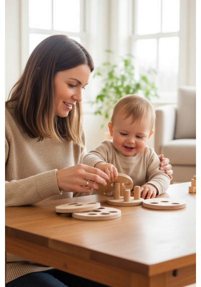 Ahşap Eğitici Dikey Silindir Puzzle Model Yapboz