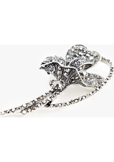 Koton Kristal Taşlı Kalp Formlu Çiçek Motifli Metal Broş Gri 7wak70645aa Gümüş