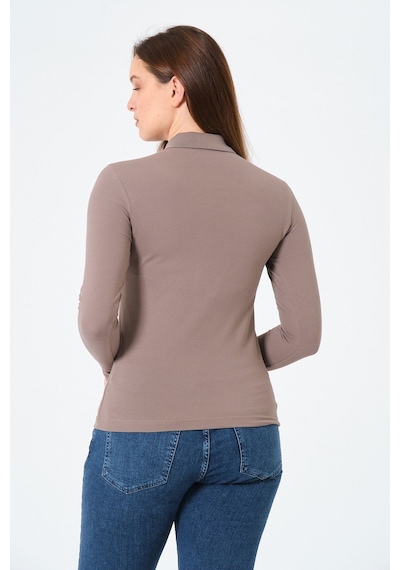 Msw Kadın Uzun Kollu Regular Fit Polo Yaka T-shirt Vizon