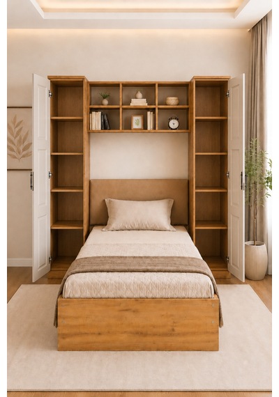 Krayola, Viona 2 Kapaklı Kitaplıklı Karyola - 90x190