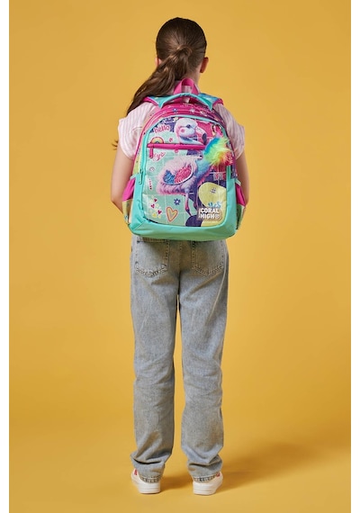 Coral High Kids Pembe Su Yeşili Flamingo Desenli Üç Bölmeli Okul Sırt Çantası 23647