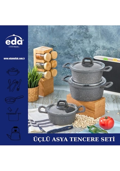 Eda 3'lü Asya Tencere Seti 16-18-20 Zk-906