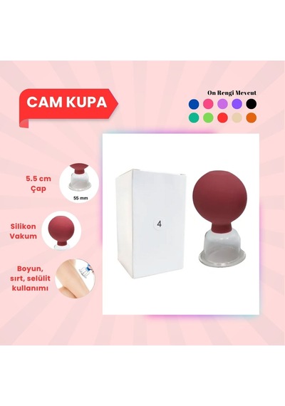 Silikon Vakumlu Cam Yüz Masaj Kupası No:4 Kırmızı Çok Renkli