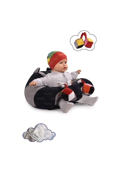Oyuncaklı Bebek Oturma Destek Minderi - Devrilmez Bebek Koltuğu - Büyük Bebek Oturağı Lacivert Gri