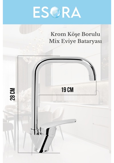 Köşe Borulu Modern Krom Kaplama Çift Fonksiyonlu Mutfak Eviye Bataryası