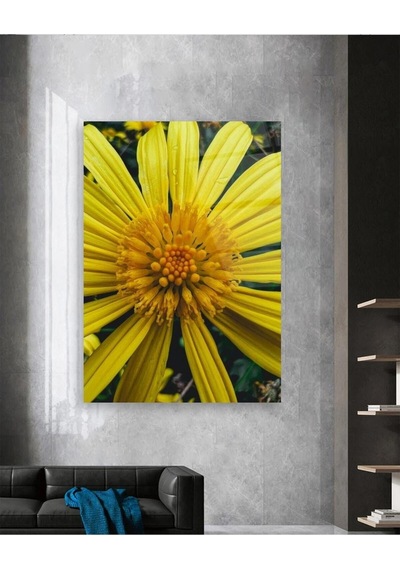 Makro Sarı Çiçek Dikey Cam Tablo