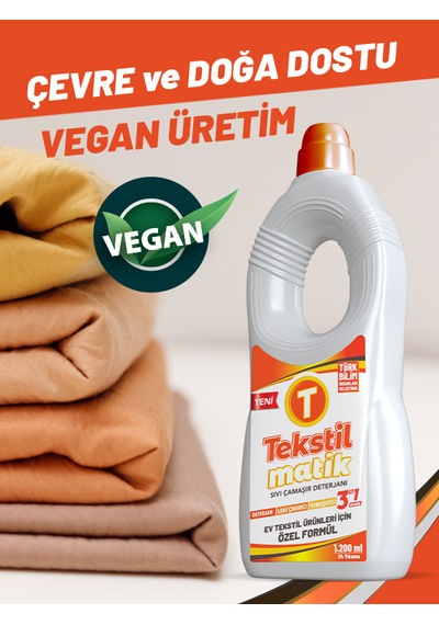 Tekstilmatik Ev Tekstili 3'ü 1 Arada Sıvı Vegan Çamaşır Deterjanı 1200 ML