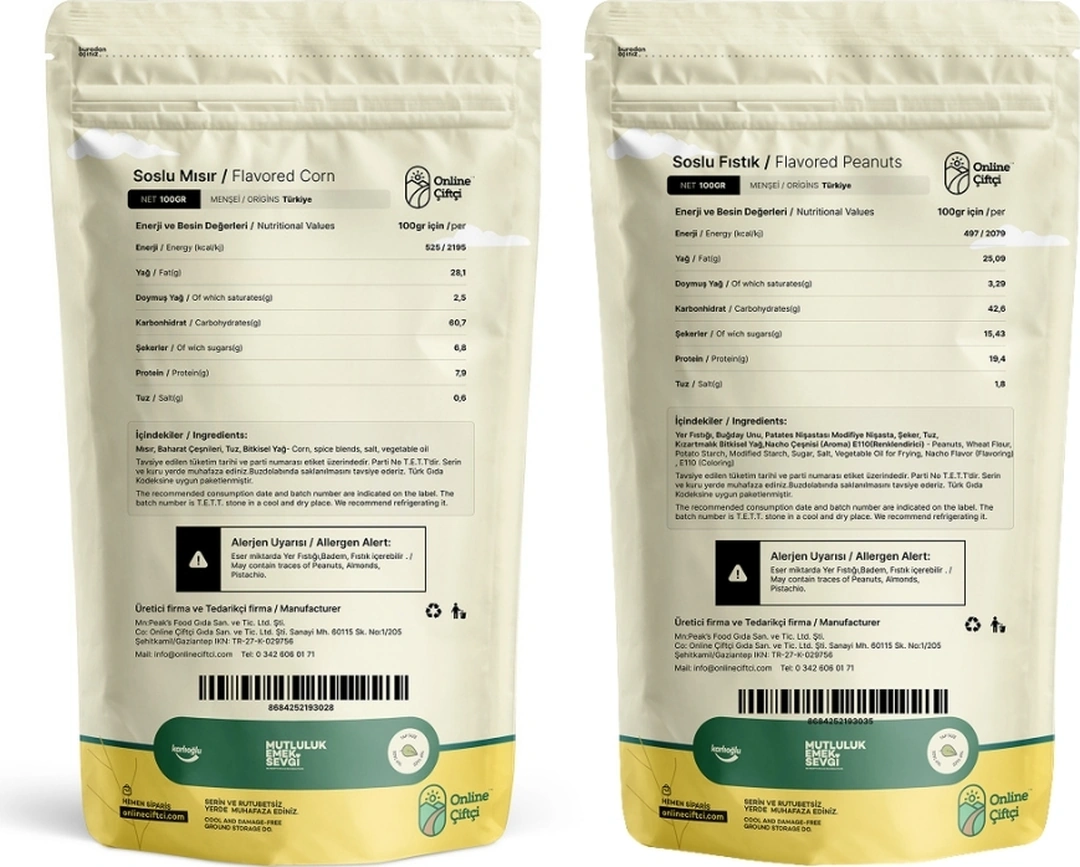 Online Çiftçi Soslu Mısır Ve Yer Fıstığı Avantaj Seti 10 x 100 G