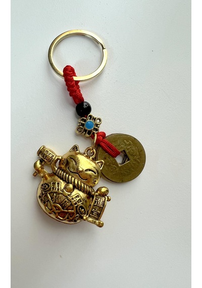 Feng Shui El Sallayan Bereket Ve Şans Kedisi Maneki Neko Anahtarlık Model 2