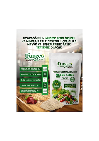 Natural Meyve & Sebze Yıkayıcı 100g 30 Kullanımlık - Bitki Ve Mineral Bazlı Temizleyici Toz Beyaz