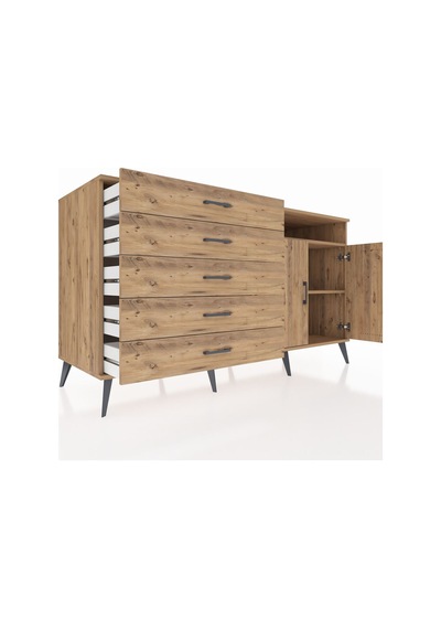 Kronos Konsol 2 Raflı 5 Çekmeceli 2 Kapaklı 176x59x99 Çam-çam Çam-çam