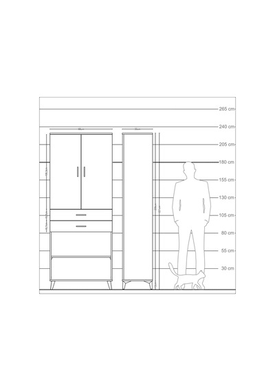 Arges Dolap 4 Raflı 2 Çekmeceli 2 Kapaklı 88x30x221 Çam-antrasit Çam