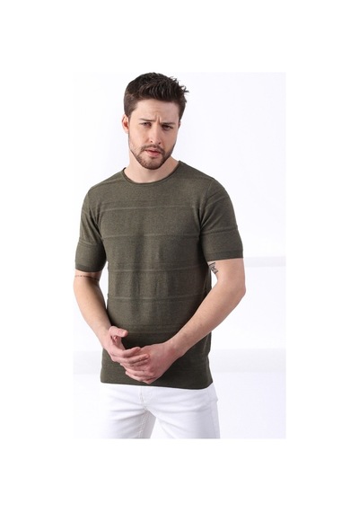Ferraro Haki Bisiklet Yaka Erkek Pamuk Triko T-Shirt-Haki