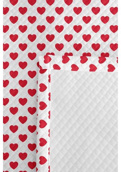 Kırmızı Kalpler Genç Odası Tek Kişilik Pike Takımı - Modern Romantik 160x220cm Kapitone Yatak Örtüsü Bohem Toprak Dokusu