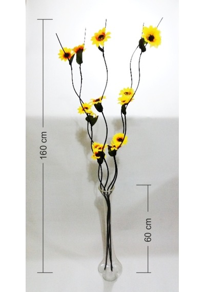Uzun 60 Cm Cam Vazolu 160 Cm Dallı Sarı Ayçiçeği Gündoğdu Çiçek