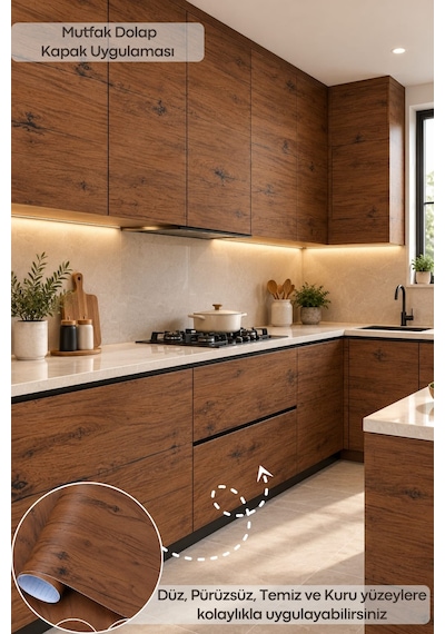 Deconitte Premium Kendinden Yapışkanlı Antik Ceviz Ahşap Desen Mobilya Dolap Masa Tezgah Kaplama Folyosu 60x100cm