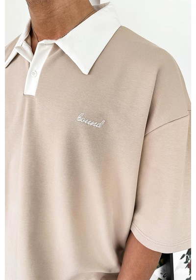 Krem Bound Polo Yaka Outplenty Premium Oversize Tişört Krem