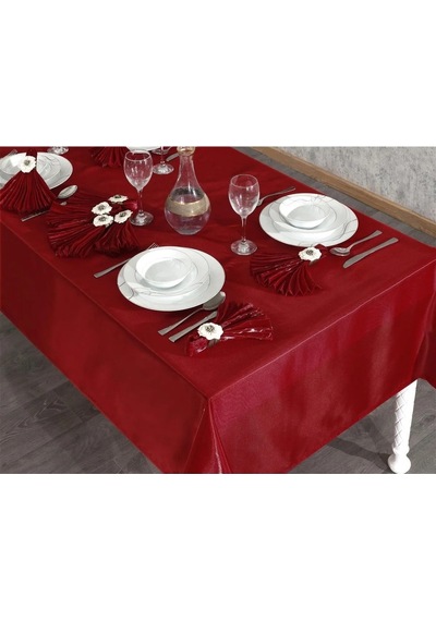 Kristal Monoray Kumaş A. Gri Sofra Takımı 8 Kişl. 160x220cm 17prç. - 724 Kırmızı