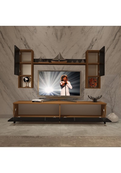 Decoraktiv Eko 5da Mdf Std Gold Tv Ünitesi Tv Sehpası Ceviz - Siyah