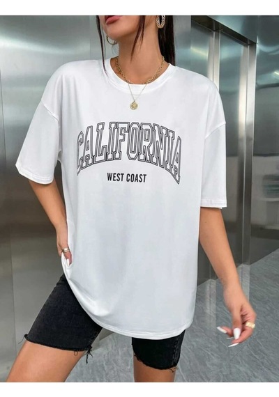 Noıssey Beyaz California Baskılı Oversize Unisex