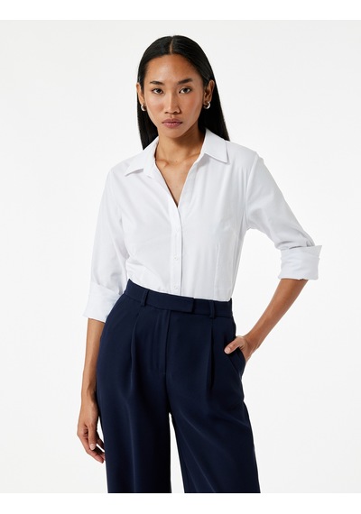 Koton Slim Fit Düğmeli Klasik Yaka Uzun Kollu Poplin Gömlek Beyaz 7wak60016uw