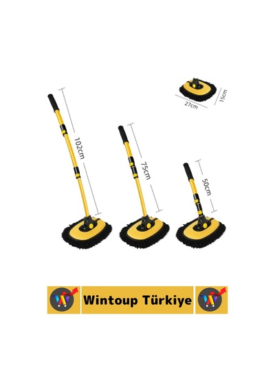 Esnek Başlıklı Islak Kuru Kullanım 50 Cm-102 Cm Ayarlanabilir Teleskopik Saplı Oto Yıkama Fırçası