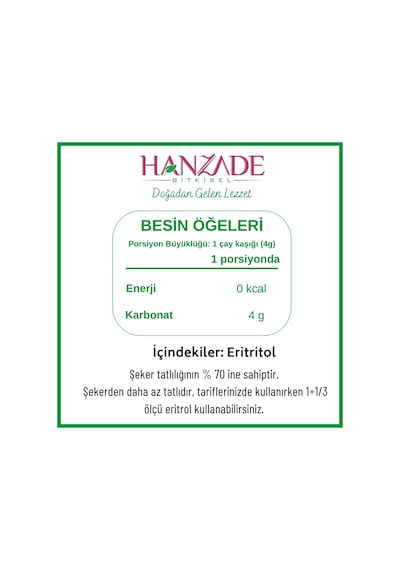 Hanzade Bitkisel Eritritol Pudra Form 1 KG
