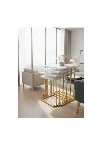 4lü Sehpa Altın Beyaz 18 Mm Mdf Çok Renkli