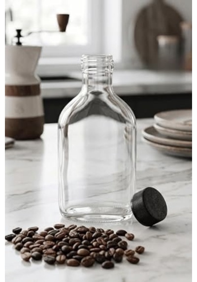 5 Adet Kapaklı Cold Brew Şişesi 200 Ml Yassı Cam, Soğuk Kahve, Detoks, Sos Ve Yağdanlık Şişesi Diğer