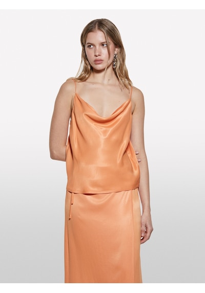 Sisley %100 Viskoz Saten Degaje Yaka Askılı Üst Kadın Turuncu Bluz - 325p52bzlh01n