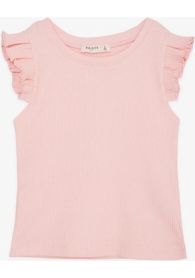 Breeze Kız Çocuk Crop Tişört Kolları Fırfırlı 8-14 Yaş, Somon-somon Somon