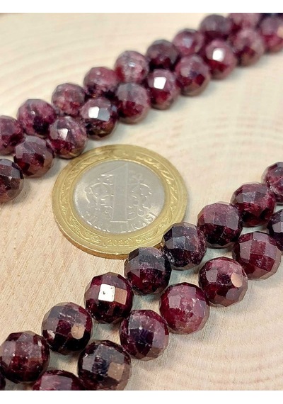 Lal Granat Garnet Taşı Faset Kesim Kolye 8mm Sabit Klipsli