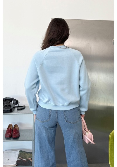 Jee Lee Kadın Bisiklet Yaka Leopar Nakışlı Sweatshirt Mavi - 27k 2712