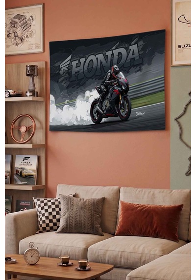 Honda Cbr Siyah Yarış Motoru Drift Dekoratif Duvar Örtüsü Duvar Halısı Beyaz