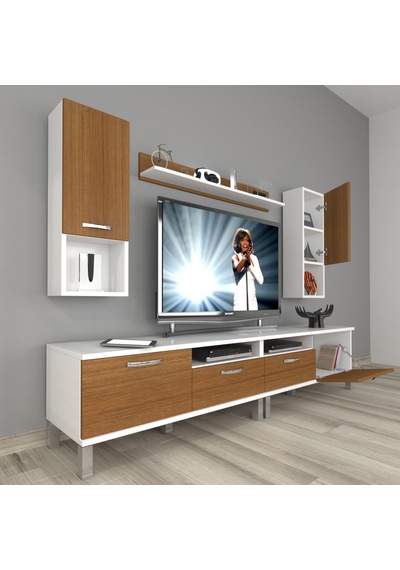 Decoraktiv Eko 5200da Mdf Krom Ayaklı Tv Ünitesi Tv Sehpası Beyaz - Ceviz