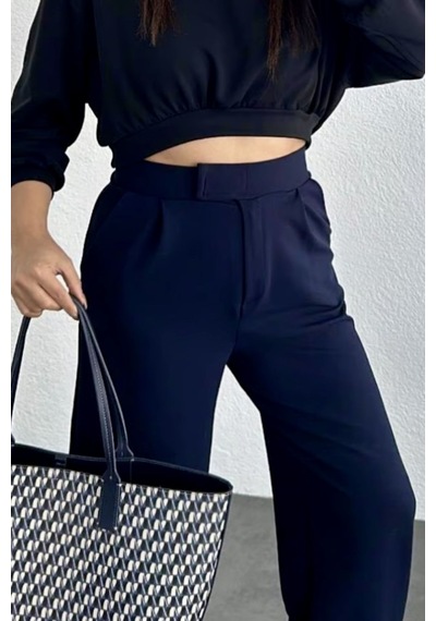 Bb Butik Basic Cırtlı Palazzo Pantolon Lacivert