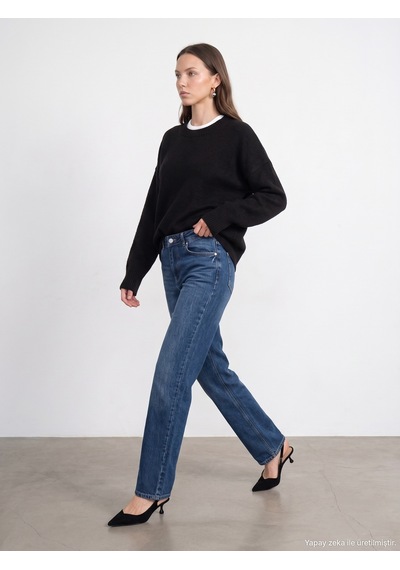 Dilvin 72362 %100 Pamuk Basic Wide Leg Jean Mavi