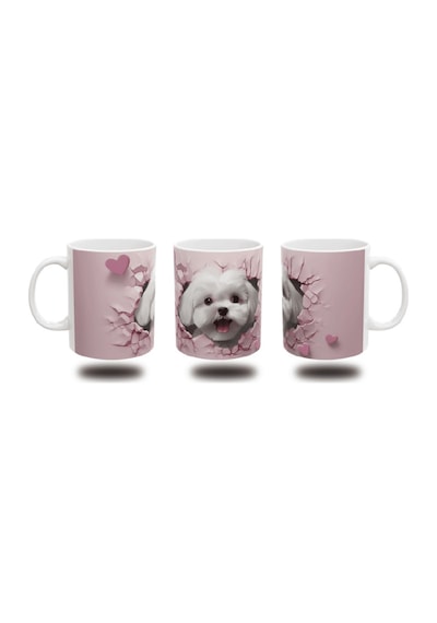 Tatlı Köpek Figürlü Pembe Renkli 3 Boyutlu Görsel Baskılı Kupa Bardak Sevimli Tasarım Açık Pembe