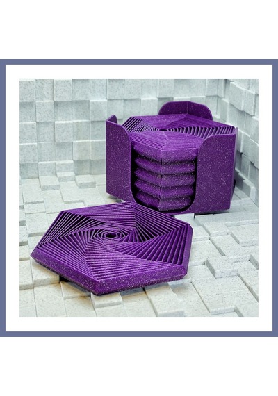 Bezos 3d Baskı Super Fidget Coaster Seti - Altıgen Desenli Bardak Altlığı Ve Tutucu-mor Dlra