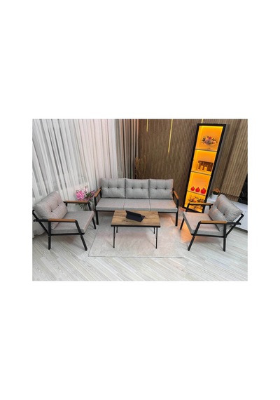 Balkon, Bahçe - Metal Kanepe Koltuk Takımı 3+1+1 + 2 Adet Puf + Sehpa Balkon, Bahçe - Metal Kanepe Koltuk Takımı 3+1+1 + 2 Adet Puf + Sehpa