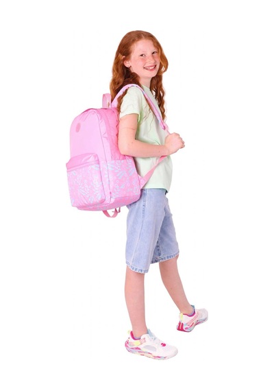 Kaukko Soft Floral Kız Çocuk Üç Bölmeli Pembe Çiçekli Okul Sırt Çantası - K1794 Pembe - Yeşil