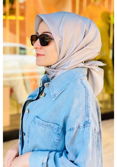 BELLİ Düz Fon İpek Twill Eşarp 4053 Gri - 04