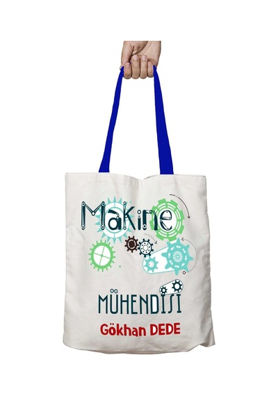 Art Hediye Mavi Kulplu Kişiye Özel Makine Mühendisi Kalıcı Baskılı Yıkanabilir Omuz Çanta Çok Renkli