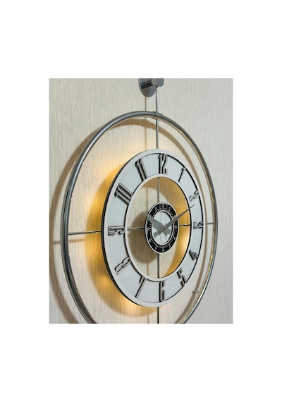 Pey Aksesuar Metal Camlı Duvar Saati Krom Toz Boya 60x80cm Büyük Boy Işıklı Gerçek Cam Duvar Saati Modern Tasarım M61-kromgrı-şeffaf-beyaz-gümüş