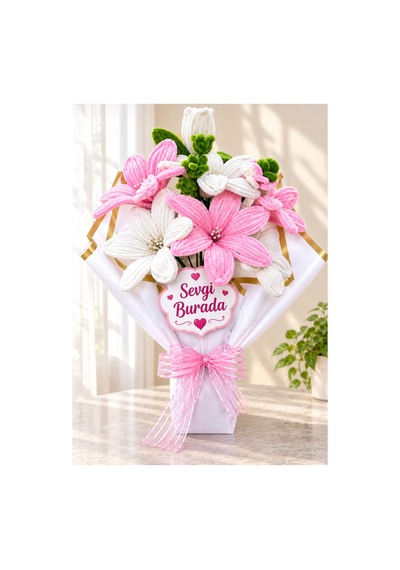 Pembesi Ve Beyaz Uyumlu Buket Beyaz - 878575933 Beyaz